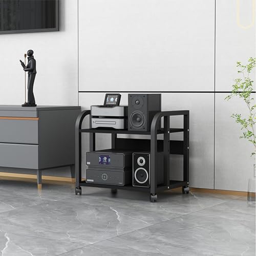 Movable Audio Video Media Stand Wooden Corner TV Shelf Entertainment Stereo Components Cabinet Audio Rack Home Office Multi-Function Open Storage Shelf Media Cabinet, Black (Size : 2 Tier-50x40x48.5c