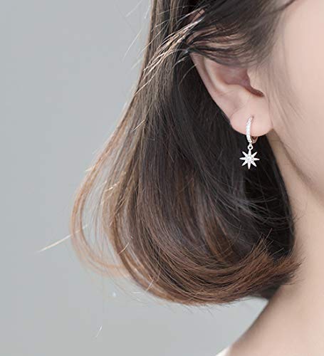 SLUYNZ 925 Sterling Silver Sparkling CZ Star Moon Small Hoop Earrings for Women Teens Asymmetric Star Moon Huggie Earrings2