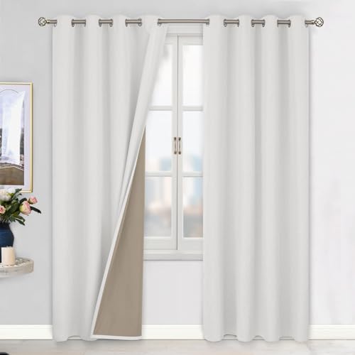 Image of BGment Off White Blackout Curtains 96 Inch Length for Bedroom 2 Panels Set, Linen Textured Thermal Insulation Soundproof Window Curtain Drapes with Grommet, 52 Inch Wide Each Panel