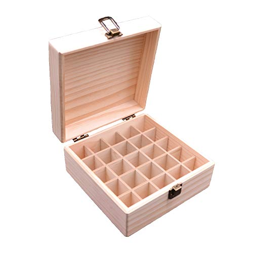 MKNZONE Holz Aromatherapie Geschenk-Box, 25 Löcher Holz Box Veranstalter Aufbewahrung Koffer Box für Nagellack, Duftöle, Ätherisches Öl, Stain und Lippenstift Cover