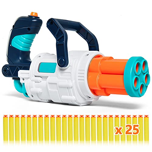 Pomeat Gatling Foam Dart Guns for Kids with 5-Dart Rotating Barrel, Soft Bullet Gun with 25 Foam Darts, Toy Guns Play Guns for Boys, Blaster Toy for Indoor Outdoor Games, Birthday Gifts Party Favors