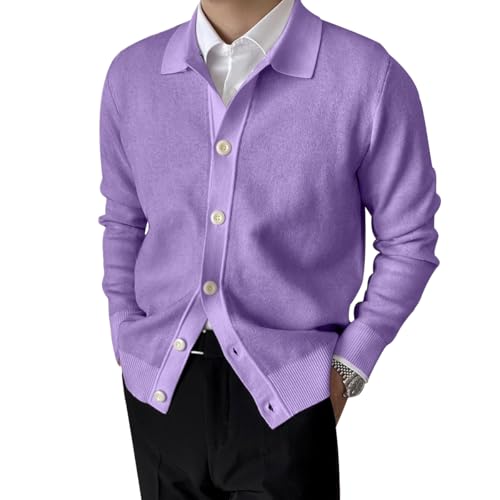 QZH.DUAO Men's Cardigan Sweaters Lightweight Casual Lapel Collar Long Sleeve Knitted Sweater