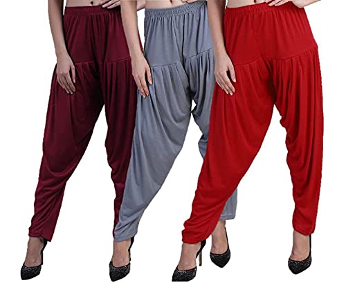 Image of CASUALS Women's Regular Fit Viscose Drawstring Patiala Harem Pants Combo Pack 3