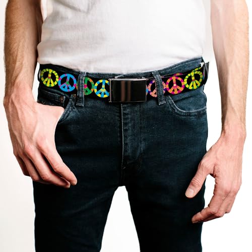 Buckle-Down Men's Web Belt Peace, Multicolor, 1.5" Wide-Fits up to 42" Pant Size2