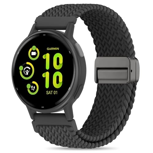 Folavii 20mm Magnetic Braided Nylon Band Compatible With Garmin Vivoactive 6/Vivoactive 5/3/3 Music Watch Bands, Quick Release Stretchy Strap Replacement for Venu Sq 2/Forerunner 55/165/245/645