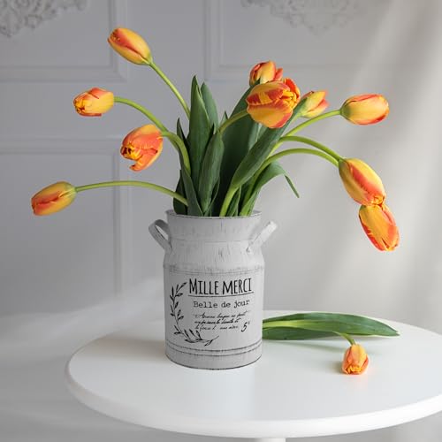 Vase à fleurs en métal blanc retro ifundom en tôle galvanisée