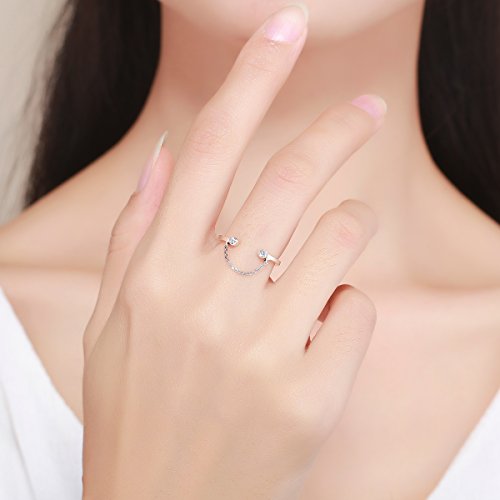 Minimalist Sterling Silver Stackable Rings Statement Ring Finger Band Adjustable CZ Chain Eternity Engagement Wedding Band Ring for Women Girls2