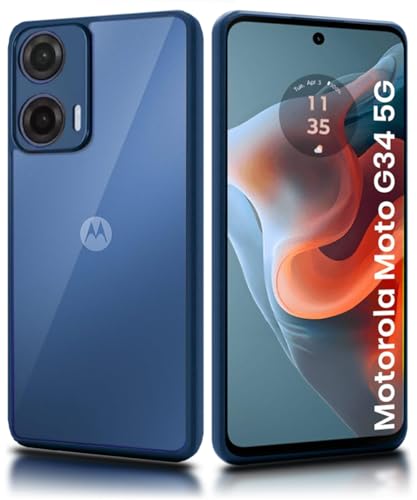 Image of WOW IMAGINE Shockproof Hybrid Back Cover for Motorola Moto G34 5G | Moto G45 5G | Hard Slim fit Back Case | PC & TPU | Clear Transparent Case - Blue