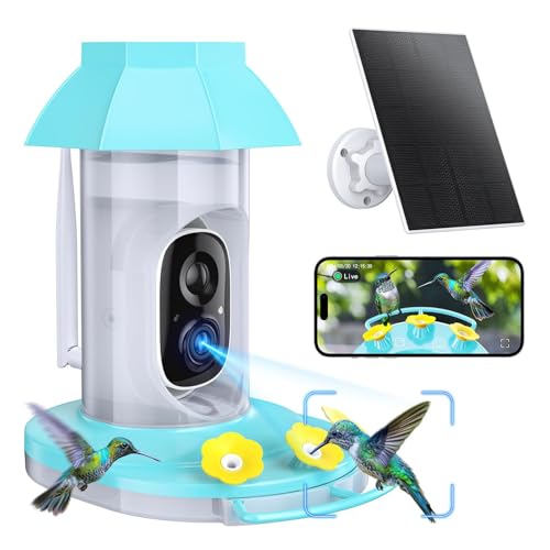 HARYMOR Hummingbird Feeder with Camera, Solar Bird Feeders Camera for Outdoors Hanging, AI Identify, Ant Moat & Bee Proof, Easy Clean & Refill, Gift for Bird Lovers