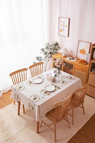 Nappe polyester 130x100CM beige jaune KnSam imprimée style fleuri - 4