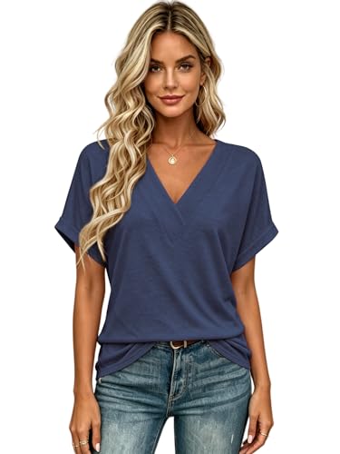 Image of T Shirts Short Sleeve V Neck Tees Womens Tops Beach Vacation Fashion Clothes 2026 Casual Summer Spring Fall Outfits
