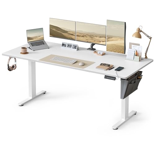 VASAGLE Electric Standing Desk Height Adjustable Desk 180 x 80 cm Continuous Adjustment Spliced Tabletop 4 Memory Heights Cloud White LSD138WB02