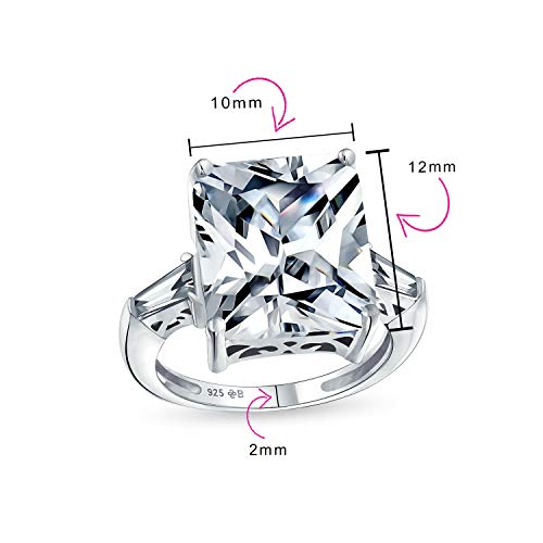 Bling Jewelry Art Deco Style Big 7CT AAA CZ Statement Solitaire Emerald Cut Engagement Ring For Women Side Stone Baguette Thin Band .925 Sterling Silver Decorative Setting4