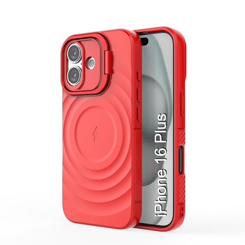 Image of LuxuryKase Shockproof Case for iPhone 16 Plus | Ripple Pattern | Camera Protection | Inner Velvet Fabric Lining | Protective Cover with Enhanced Grip & Wireless Charging Support - Red