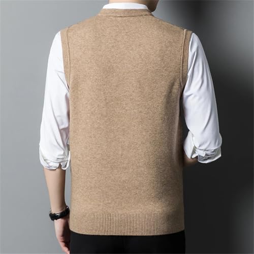 Men Wool Knit Tank Sleeveless Sweater Thick Basic V Neck Plaids Retro Jumpers Tops3
