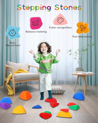 Kids Stepping Stones 25 Sets Rainbow, Balance Stepping Stone for Children,Toddler Stepping Stones Big-Side Sensory Toys,River Stones Outdoor Obstacle Activity Non-Slip Thickening and Widening Material - Image 5