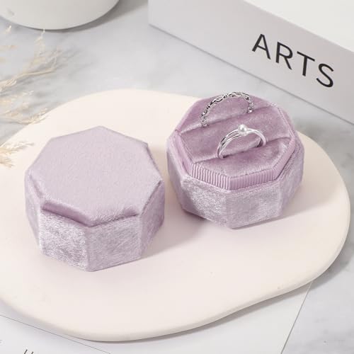 Boîte à bagues en velours violet dotée de 2 emplacements au design octogonal - 5