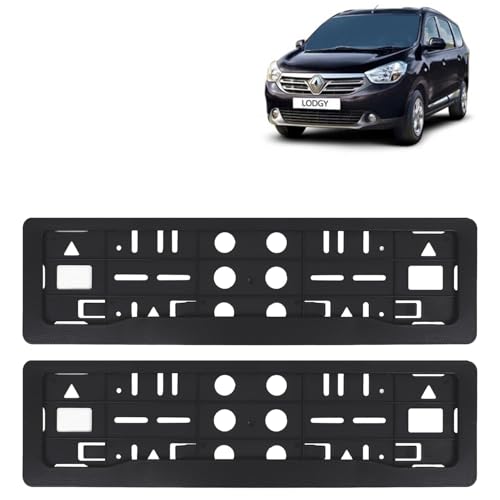 Image of KINGSWAY Lodgy Car Number Plate Frames for All 2015 to 2020 Models of Renault Car Registration Plate Holders, Black Licence Plate Covers (Front and Rear), Universal Size 51.5 x 14.5 cm