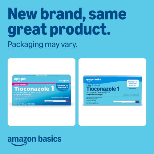 Image of Amazon Basics Tioconazole Ointment 6.5 Percent, 1-Dose Treatment, Vaginal Yeast Infection Treatment for Women, Feminine Care, 0.16 Ounce (Pack of 1) (Previously Care)