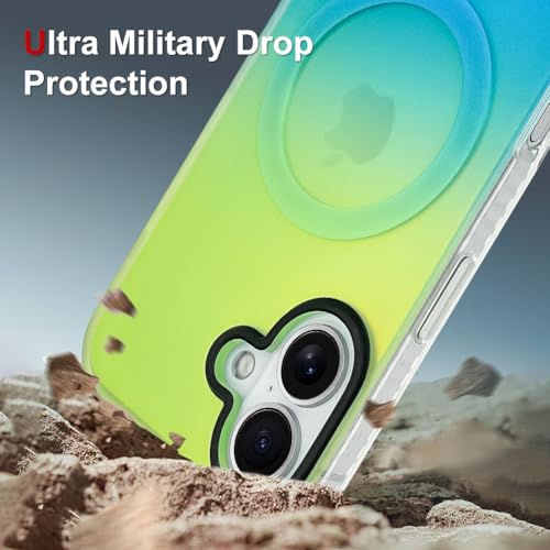 Image of AIGOMARA Magnetic Case for iPhone 17, Compatible with Magsafe, Fluorescent Iridescent Case for Women Girls, Shockproof Translucent Matte Protective Cover 6.3 Inch 2025, Green Blue