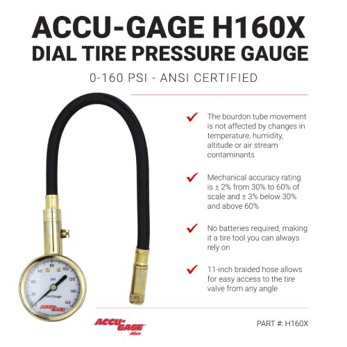 Accu-Gage Tire Gauge â (0-160 PSI) Tire Pressure Gauge with 11 in Braided Air Hose Straight Air Chuck - ANSI Certified/Bleeder Valve for Motorcycle/Car/Truck Tires - Image 6