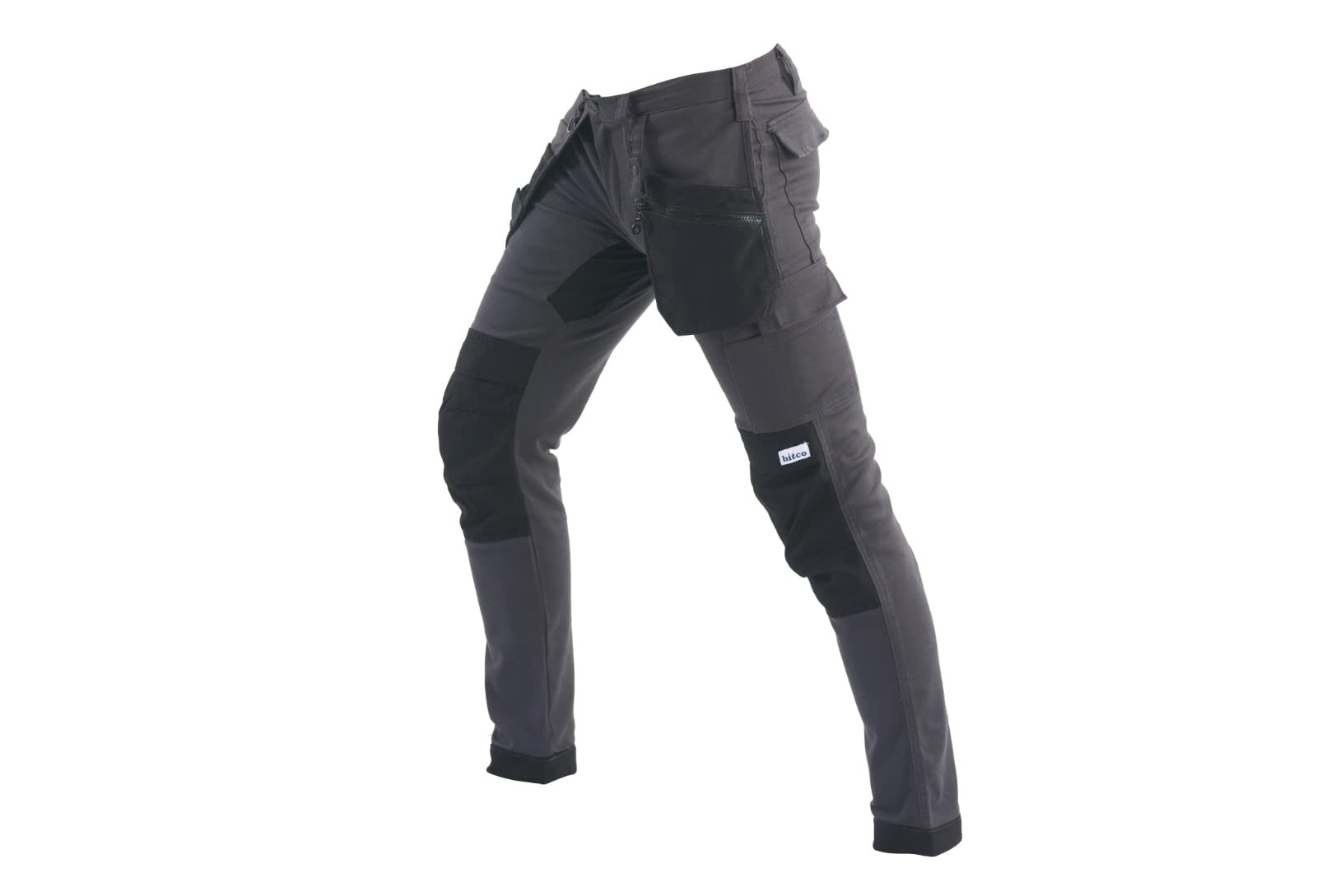 Bitco BTC14S Stretch Grey/Black Men Work Trousers Water and Oil Repellent Knee Pad Pockets Reinforced with Cordura®
