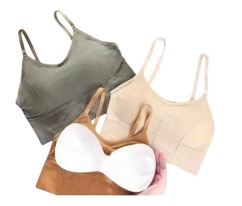 texello Women's Cotton Wire-Free Full Coverage Lightly Padded Sports Bra - Comfortable & Supportive Everyday Wear - Pack of 3 (Size- M, Grey, Beige, Yellow)-picture-53