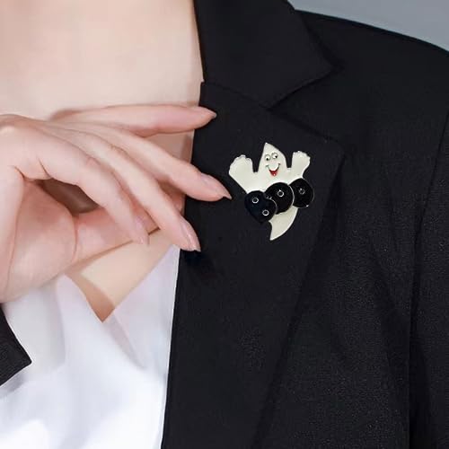 Image of Enamel Boo Halloween Brooch Pin for Women Girls Men Fashion Cute Ghost Demon Round Rhinestone Brooches Badges Lapel Pins Fun Holiday Festival Ornament Hat Bag Suit Dress Accessories Jewelry Gift (Black White)