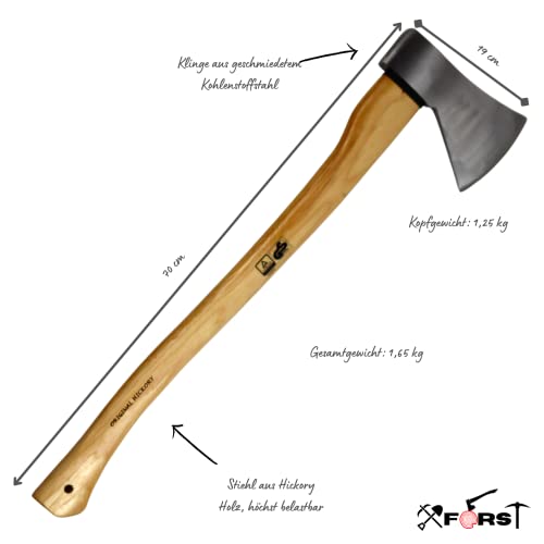 Foto von Xforst Forstaxt Axt UW12, mit Stiel aus Hickoryholz 70 cm und 1,25 kg polierte Schneide aus Kohlenstoffstahl.