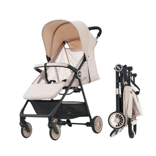 Harper & Bright Designs ベビーカー 軽量 4.7kg 折りたたみ コンパクト 新生児対応 0~3歳 リクライニング 170°フラット 静音キャスター 防震サスペンション メッシュシート バギー 出産祝い カーキ