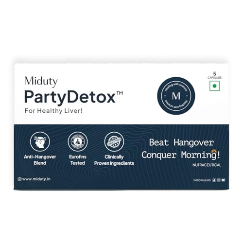 Image of Miduty Party Detox to Party Smart & Anti - Hangover For Better Morning & Night | Supports Liver | Safe, Effective & Clinically Tested by International Lab - 5 Capsules