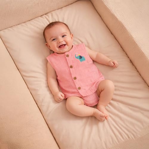 Image of Organic Crinckled Cotton Muslin Front Open Jabla | Chest Print Jhabla | for Newborn & Infants | All Season wear Jabala Baby Products | Sleeveless Vest | Assorted Pack of 3| Size -6-12 Months
