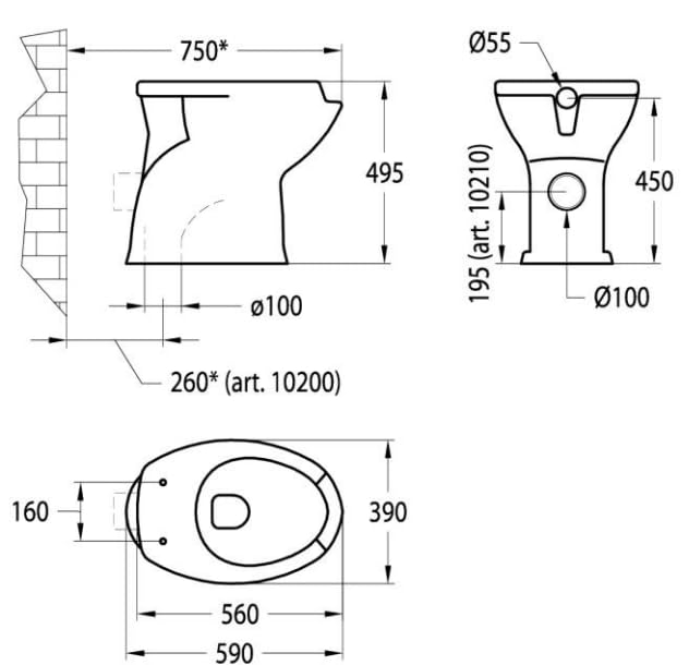 Vaso serie EASY in ceramica H49 cm, con apertura frontale e scarico a parete - Idral