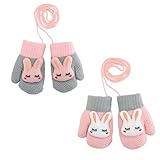 Liste d'emballage : Il y a deux paires de gants de doigts dans un paquet, une paire est rose et l'autre paire est grise, convenant aux enfants âgés de 1 à 3 ans, avec des motifs mignons et vifs. Ils peuvent être associés aux vêtements d'hiver de bébé.
