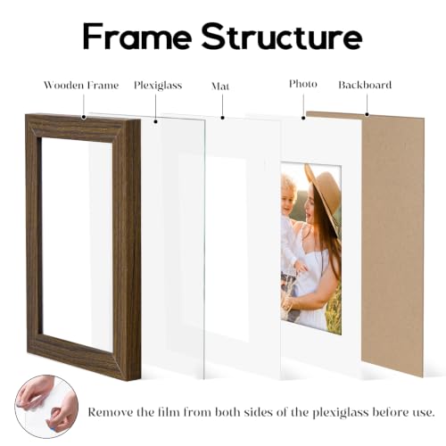 Image of 6 Pack 4x6 Frames, Mat for 3.5x5 Photos, Shatter HD Plexiglass | Removable mat fits two photo sizes, slim frame with stand for horizontal & vertical tabletop & wall mount