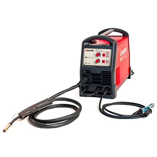 Solter - Máquina de Soldadura Inverter SOLMIG-170, Multiproceso MIG/MAG y Electrodo, 230V, Soldadura con y sin Gas, Ajuste de Velocidad, Admite Bobina D200, Incluye Antorcha MIG y Pinza de Masa