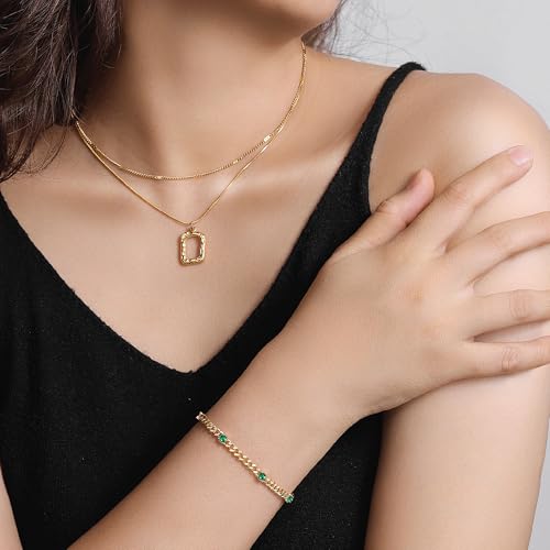 Cuban Chain 5pcs Cubic Zirconia Gold Bracelets for Women 14K Real Gold Plated Sparkle Simulated Diamond Curb Cable Link Infinity Bracelets Trendy Dainty Gold Bracelet for Men Women Friends4