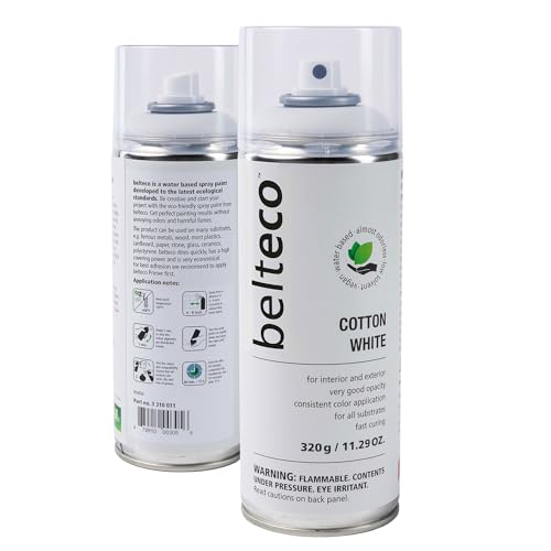BELTECO Cotton White Spray Paint Matte | Water-Based & Odorless | Eco-Friendly & Vegan | Weather & UV-Resistant | Fast-Drying & High-Coverage | For Indoor/Outdoor Use | Spray Paint White