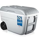 Kühlbox mit Rollen 52L Isolierbox Kühltasche 24 Stunden Camping Thermobox Isoliertasche Grau