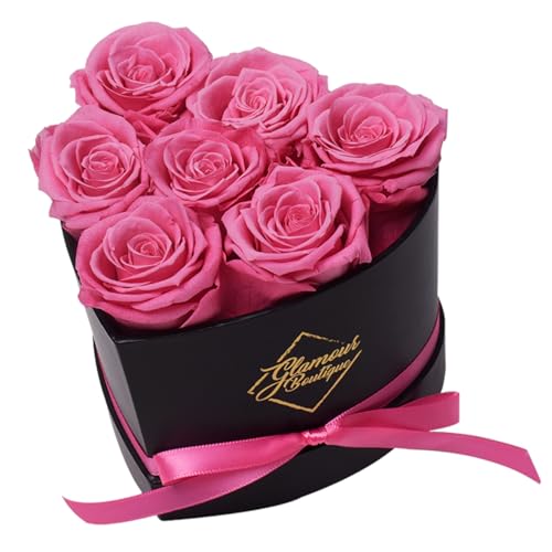 Image of GLAMOUR BOUTIQUE 7 Flower Forever Heart Shape Box, Mothers Day Gift For Mom, Eternal Preserved Roses Gift for Her, Flowers bouquet, For Birthday, Anniversary, Girlfriend - Pink