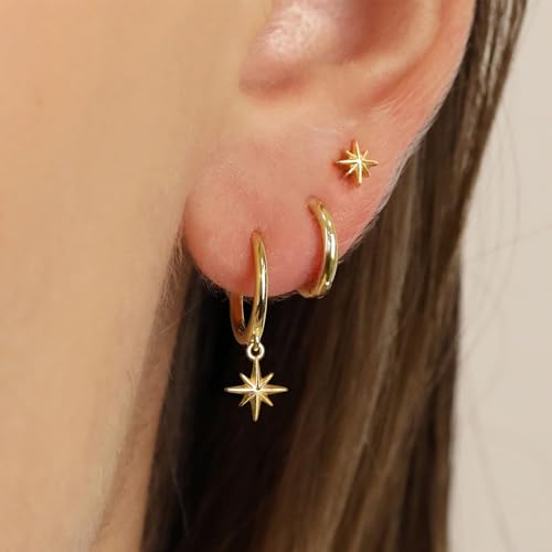 Image of Freekiss 3 Pairs Gold Hoop Earrings Set: Dainty Stud Earrings Trendy Small 14K Gold Plated Hypoallergenic Dangle Cartilage Huggie Hoop Earrings for Women Gold Jewelry for Women Gifts