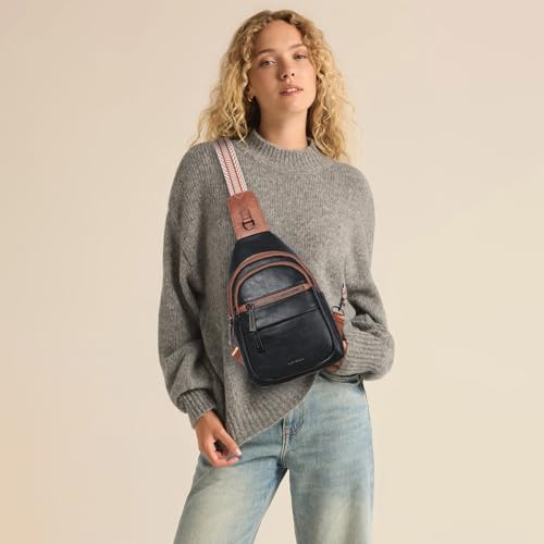 Leresas Sling Bag for Women Crossbody Bags Fanny Pack Sling Purse Backpack Over Shoulder Bag Vegan Leather Travel Brown/Black - image 9