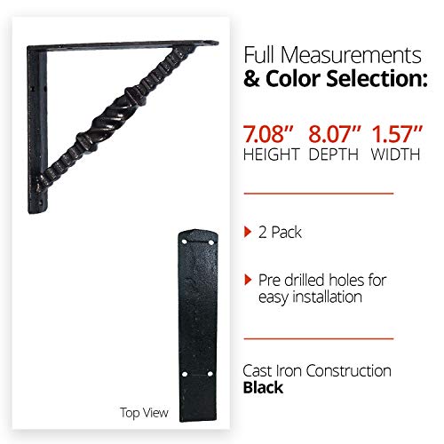 Nach Twist Cast Iron Rustic Wall Mount Shelf Bracket, Heavy Duty Shelf Brackets, 8.07 X 7.08 X 1.57 Inches, Decorative Black L Bracket, Diy Projects, 2-Pack, Hardware Included, Js-90-425 #TOP1