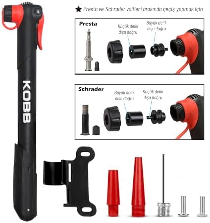 KOBB KB21 Bisiklet Lastik Şişirme Pompası, 87 PSI, Alüminyum, Presta Dunlop Schrader Uyumlu, 25cm - Görsel 3