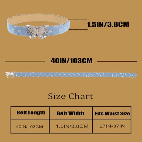 Image of Ursumy Women Denim Waist Belt Blue Jean Belt Butterfly Waist Belt Y2K Belt for Jeans Pants Ladies Cowgirls Cowboys Belt