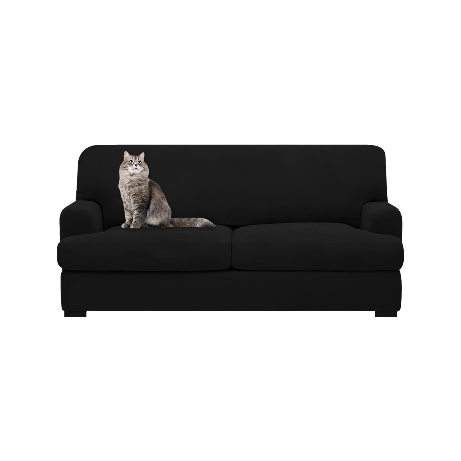 molasofa T Cushion Loveseat Slipcover with 2 Individual T Cushion Shape Seat Covers for Home Décor,3 Pieces Stretchable Washable Non-Pilling Non-Slip Love Seat Covers Covers(Loveseat,Black)