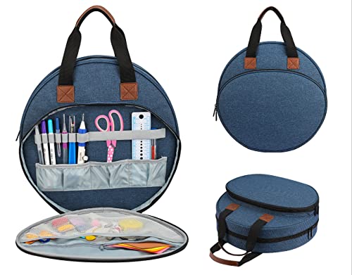 Image of Embroidery Bag for Cross Stitch Project, Embroidery Supplies Organizer Storage Portable Carrying Case Travel Tote for Embroidery Hoops,Floss,Cross Stitch Tools,Blue [Bag Only]