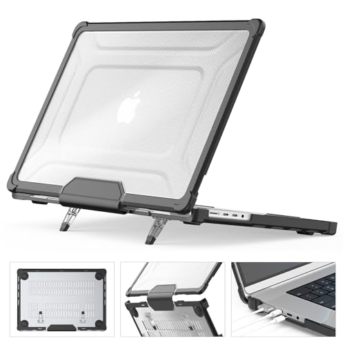 HXCASEAC Compatible with MacBook Pro 14 inch Case 2026 2025 2024 2023 2021,Anti-Scratching Protective Hard Cover with Foldable Stand M5 M4 M3 M2 M1 (A3426 A3434 A3401 A3112 A2918 A2992 A2442), Black by HXCASEAC - Used condition - US$21.69
