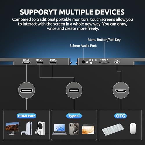 Image of Portable Touchscreen, 13.3 inch 4K Second Display for Laptop & Console, USB-C & HDMI Laptop Screen Extender with Built-in Speakers, Works with PS5, Xbox, Switch, Ideal for Travel, Home & Office
