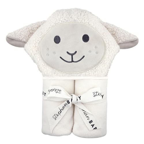 Image of Stephan Baby Hooded Towel - 100% Cotton with Fun Animal Design for Infants and Toddlers, 31 inch Square, Lamb